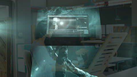 Data Processing Animation Overlaying Office Meeting