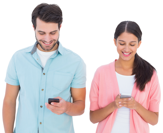 Transparent Joyful Couple Texting on Smartphones - Download Free Stock Videos Pikwizard.com