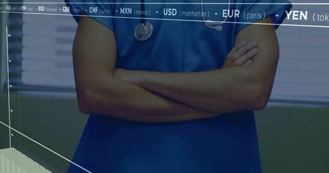 Healthcare Professional with Digital Financial Overlay