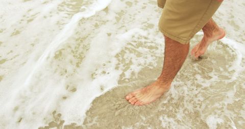 Barefoot Stroll at Sandy Beach Edge - Download Free Stock Images Pikwizard.com