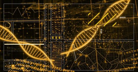 Advanced digital dna analysis with futuristic data overlay