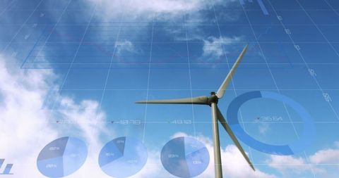 Wind Turbine with Financial Graph Overlay: Renewable Energy Investment