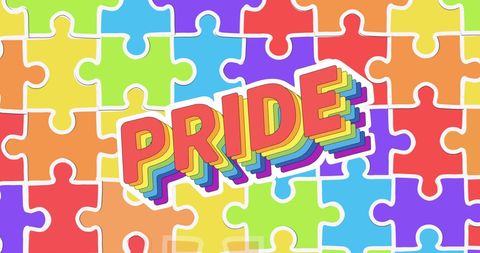 Vibrant Pride Text Over Rainbow Puzzle Background - Download Free Stock Images Pikwizard.com