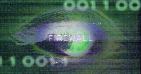 Cybersecurity Concept with Eye Overlooking Code and Firewall