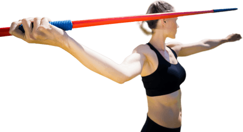 Transparent strong female athlete with javelin