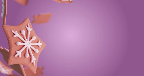 Gingerbread Cookies Falling Against Purple Background