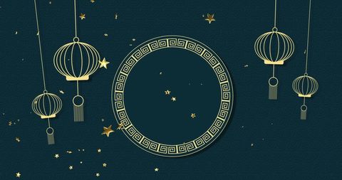 Chinese Traditional Festive Decorations Floating on Dark Background