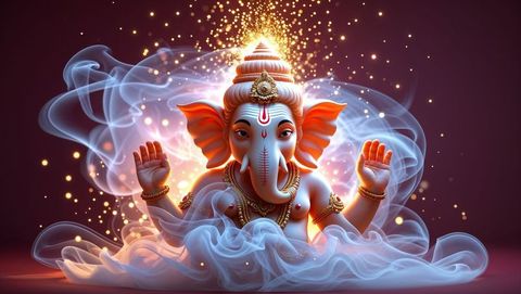 Divine Digital Ganesha with Cosmic Aura and Mystical Glow