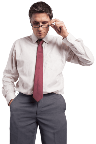 thinking businessman baldiglass adjusting red tie considering transparent - Download Free Stock Videos Pikwizard.com