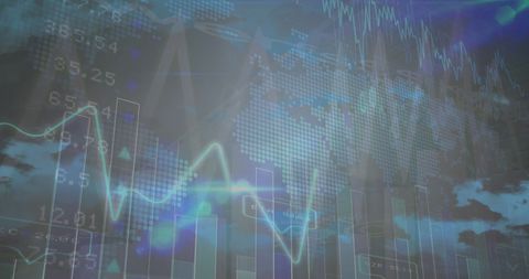 Global Financial Data Overlaid on Cloudy Sky Emphasizing Energy Sector - Download Free Stock Images Pikwizard.com