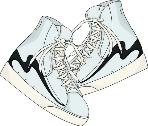High-top sneakers with wave accents on transparent background