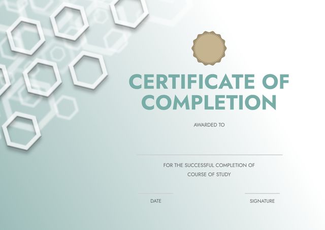 Modern Certificate of Completion with Hexagon Design - Download Free Stock Templates Pikwizard.com