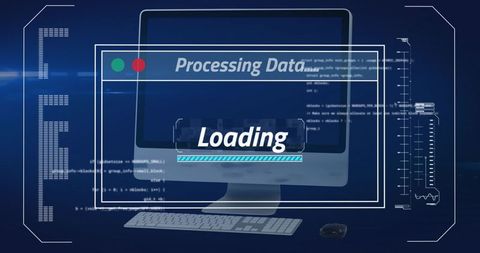 Data processing interface and loading screen on digital display