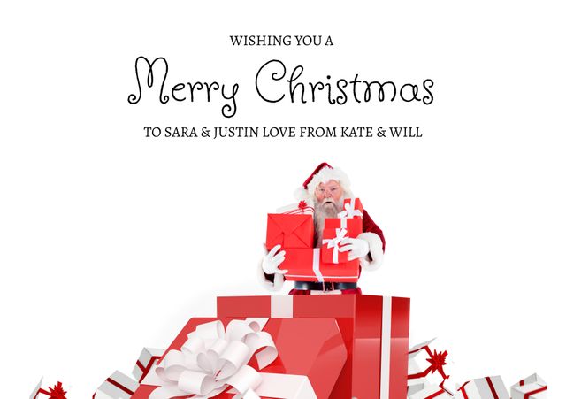 Santa Claus Wishing Merry Christmas with Red Gift Boxes - Download Free Stock Templates Pikwizard.com