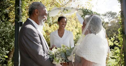 Joyful Senior Wedding Ceremony in Beautiful Garden Setting