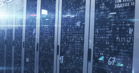 Futuristic Data Center with Digital Number Overlay Animation
