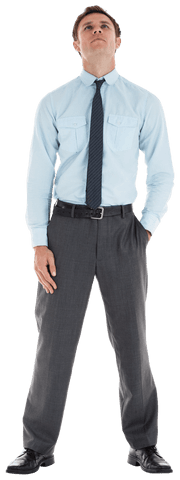 Transparent Confident Businessman in Formal Attire Looking Upwards
