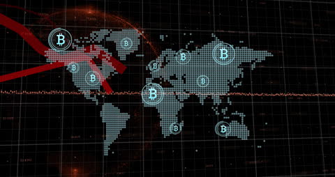 Bitcoin Trends in Digital World Map