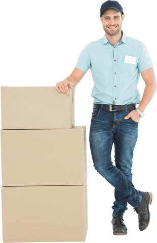 Transparent Confident Delivery Man with Cardboard Boxes Standing Posed - Download Free Stock Videos Pikwizard.com