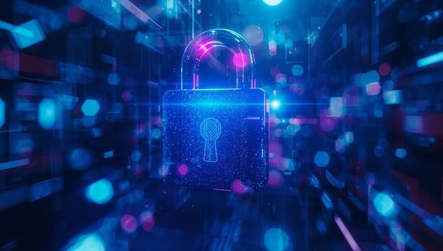 Glowing Holographic Padlock Symbolizing Advanced Cybersecurity Solutions