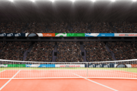 Transparent tennis court illustration with stands and tribunes