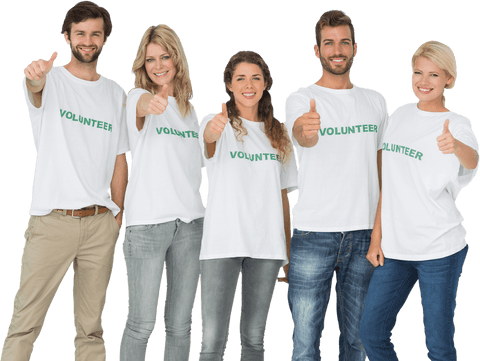 Transparent Group of Diversity Cheerful Volunteers Giving Thumbs Up