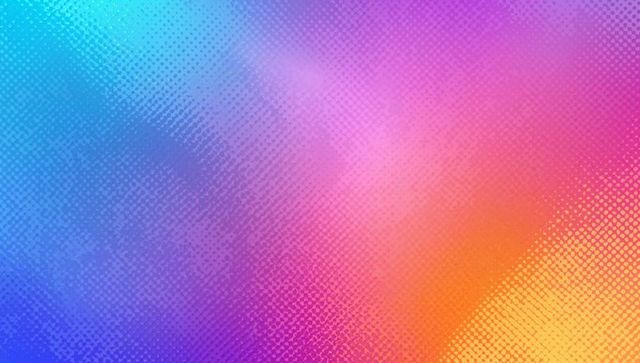Vibrant halftone gradient with glowing dots, cyan magenta purple orange yellow backdrop