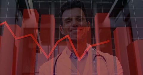 Doctor analyzing financial graph in modern medical facility