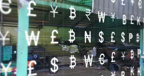 Digital Currency Symbols Coded in Industrial Recycling Hub