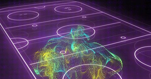 Futuristic Basketball Court with Neon Digital Interactive Design
