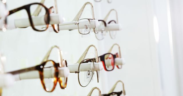 Variety of Prescription Eyeglasses on Display Rack in Optician Store - Download Free Stock Images Pikwizard.com