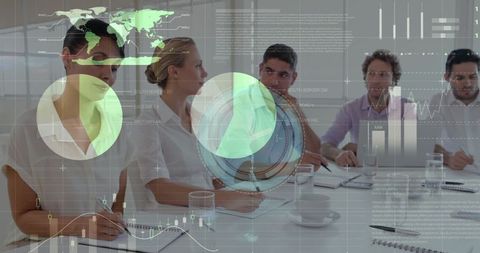 Business Meeting Integrated with Data Analytics Interface