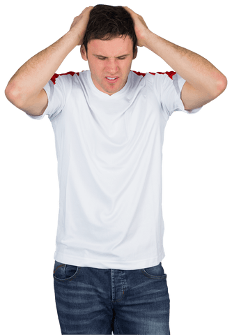 Concerned Man Holding Head in Hurting Gesture on Transparent Background - Download Free Stock Videos Pikwizard.com