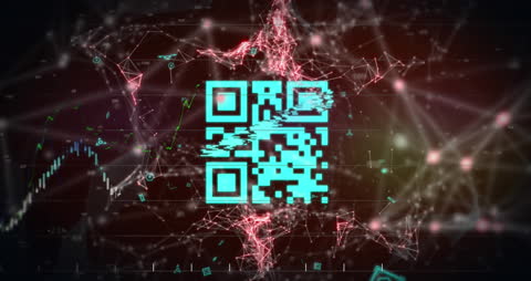 Digital QR Code Amidst Glowing Network Connections