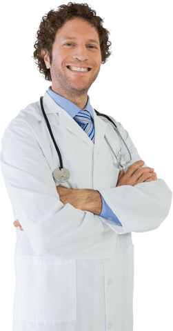 Transparent smiling doctor with crossed arms healthcare professional