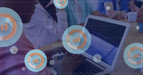 Team Collaboration with Data Analytics Overlay in Modern Office - Download Free Stock Images Pikwizard.com