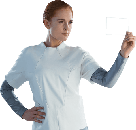 transparent glass interface held by futuristic businesswoman - Download Free Stock Videos Pikwizard.com