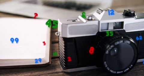 Camera with Floating Numbers Represents Digital Connections