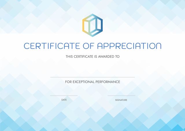 Modern Certificate of Appreciation Template with Abstract Cube Design - Download Free Stock Templates Pikwizard.com