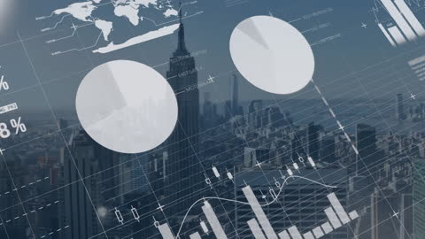 Futuristic Data Animation Above Cityscape with Graphs