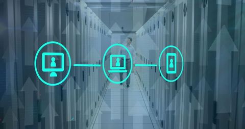 Engineer Walking in Data Center Network Overlay - Download Free Stock Images Pikwizard.com