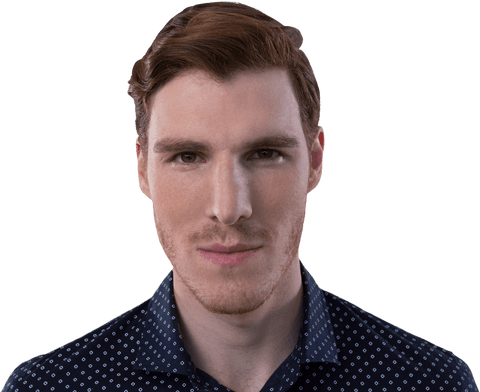 Portrait of confident caucasian man with ginger hair on transparent background