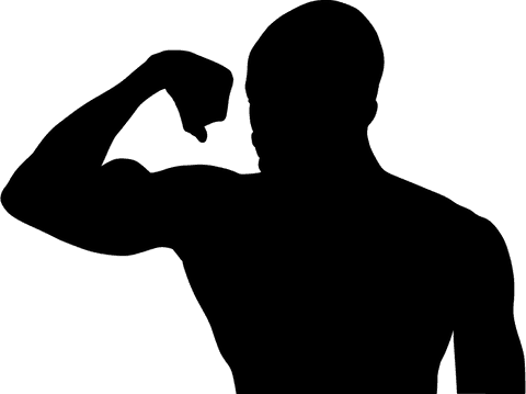 Male athlete silhouette flexing muscles on transparent background