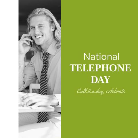 National Telephone Day Celebration with Businessman on Call - Download Free Stock Templates Pikwizard.com