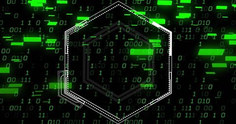 Hexagonal frame over green binary code grid