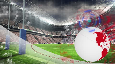 Digital Interface and Global Connectivity Over Rugby Stadium