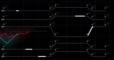 Displaying futuristic network schematic dashboard showing neon node analytics and data flow