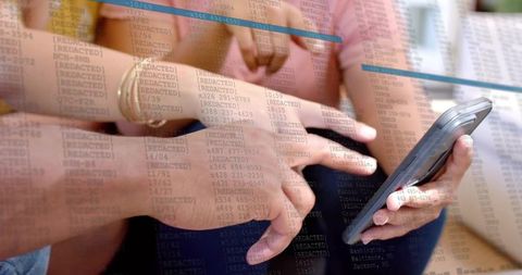 Hands Collaborating Over Smartphone with Data Overlay Representing Privacy, Security Risks