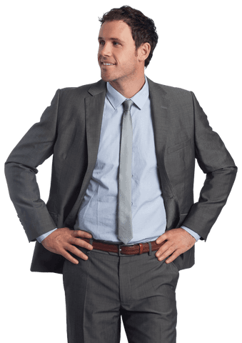 Cheerful Businessman in Suit with Self-assured Stance on Transparent Background