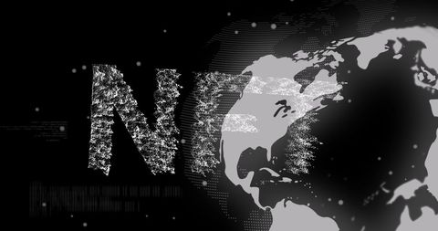 Nft text with spinning globe on digital black background